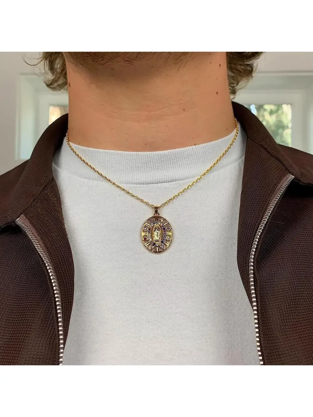 Y2K Gold Rhinestone Circle Chain Necklace